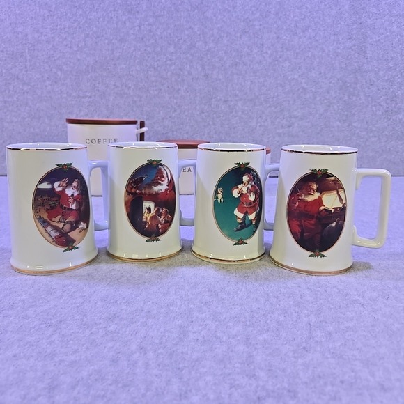 Set of 4 Vintage 1996 Collector Edition Coca-Cola Santa Christmas Mug - Picture 1 of 11